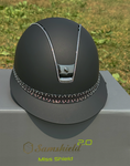 Load image into Gallery viewer, Miss Shadowmatt 2.0 Frontal Band Tiara and Trim With Black Holo Crystals and Chrome Blazon-Custom Helmet