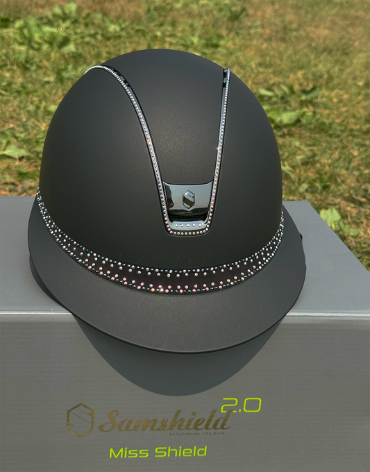 Miss Shadowmatt 2.0 Frontal Band Tiara and Trim With Black Holo Crystals and Chrome Blazon-Custom Helmet
