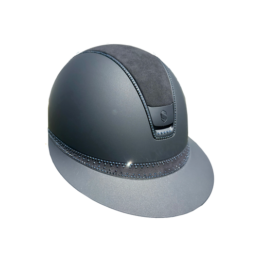 Miss Shadowmatt 2.0 Black Frontal Band Tiara and Trim with Black Crystals and Black Blazon Alcantara Top and Band-Custom Helmet