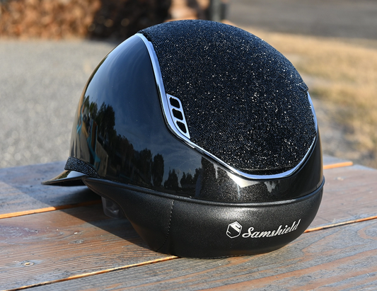 Custom Miss Shield 2.0 Miss Paint Glossy Black Ultra Fine Rock in Black Top and  Frontal Band ChromeTrim / 5 Swarovski Crystals