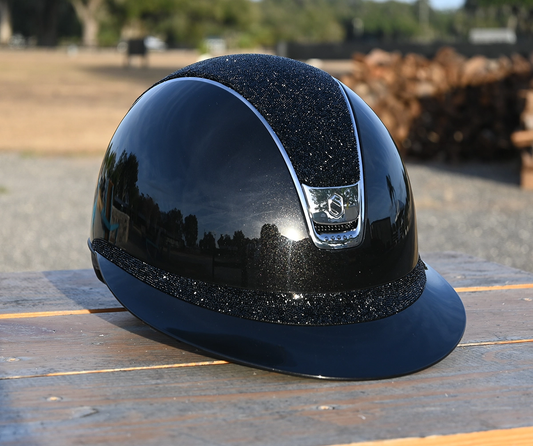 Custom Miss Shield 2.0 Miss Paint Glossy Black Ultra Fine Rock in Black Top and  Frontal Band ChromeTrim / 5 Swarovski Crystals