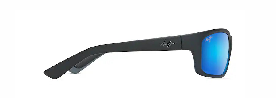 Maui Jim KANAIO COAST Matte Translucent Blue Black with Stripe-Blue Hawaii Lens Polarized Wrap Sunglasses