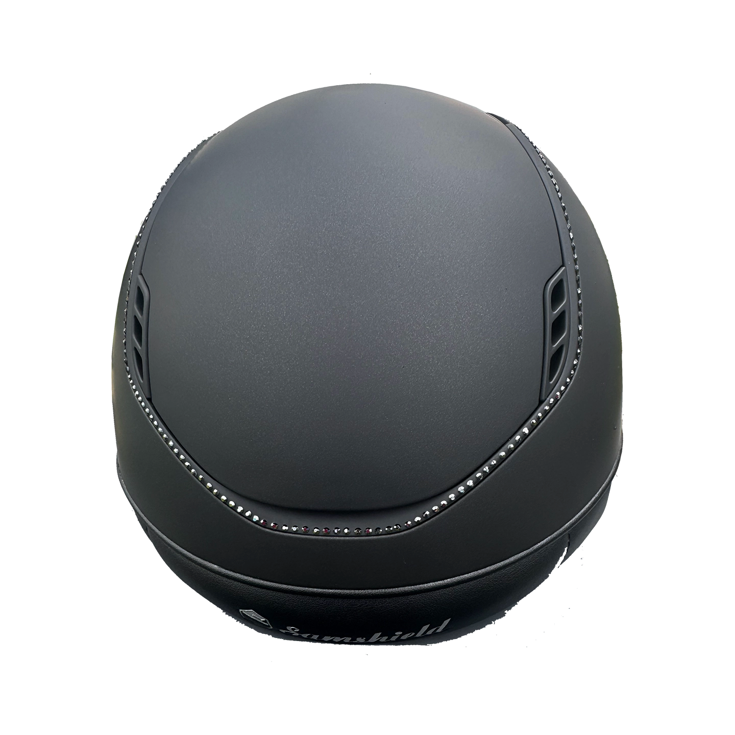 Miss Shadowmatt 2.0 Black Jematite Crystals Trim Black Glacier Swarovski Crystals Band-Custom Helmet