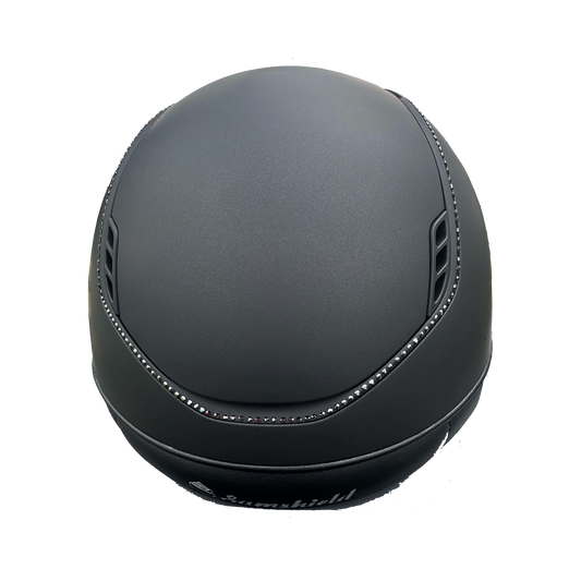 Miss Shadowmatt 2.0 Black Jematite Crystals Trim Black Glacier Swarovski Crystals Band-Custom Helmet