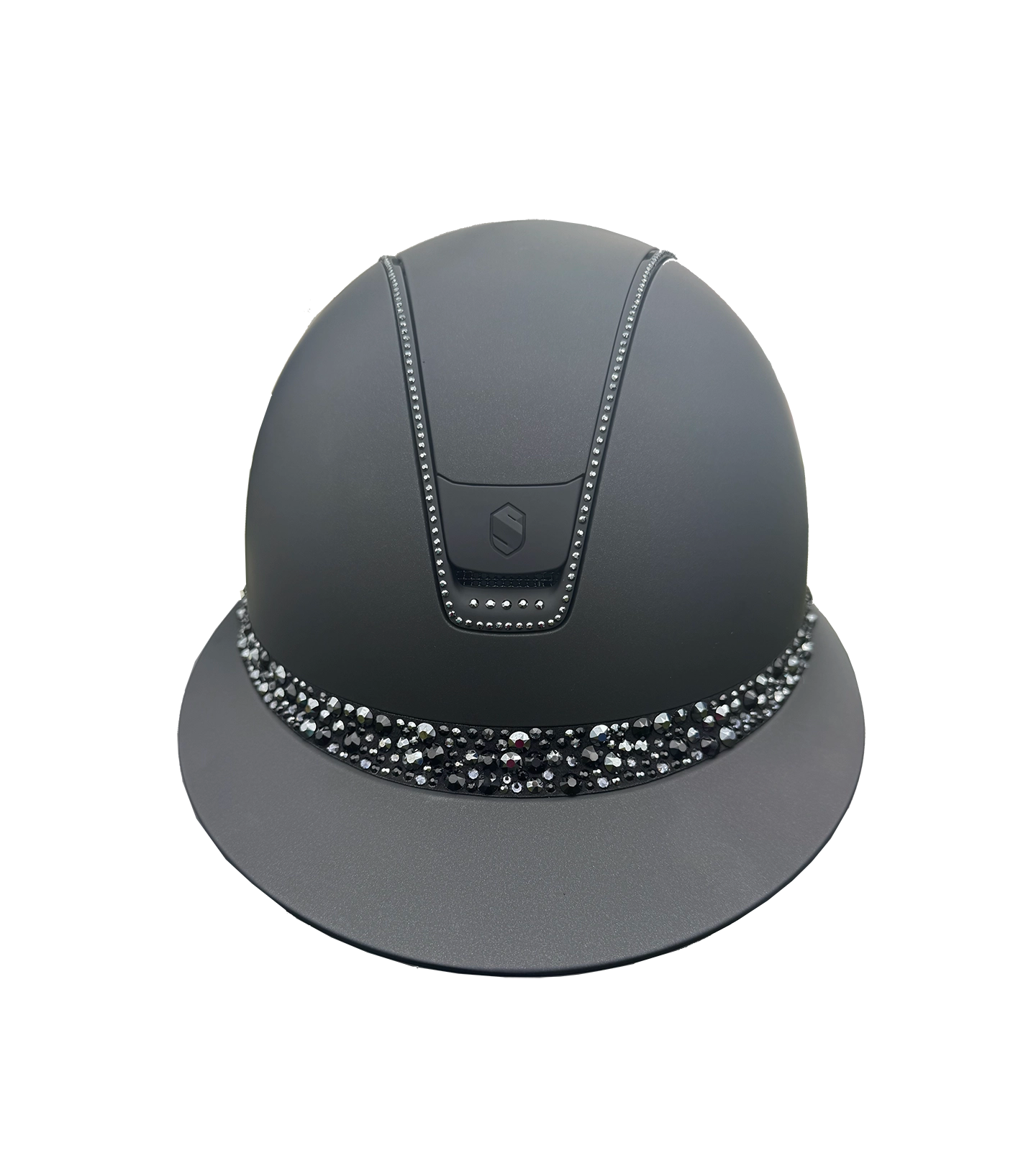 Miss Shadowmatt 2.0 Black Jematite Crystals Trim Black Glacier Swarovski Crystals Band-Custom Helmet