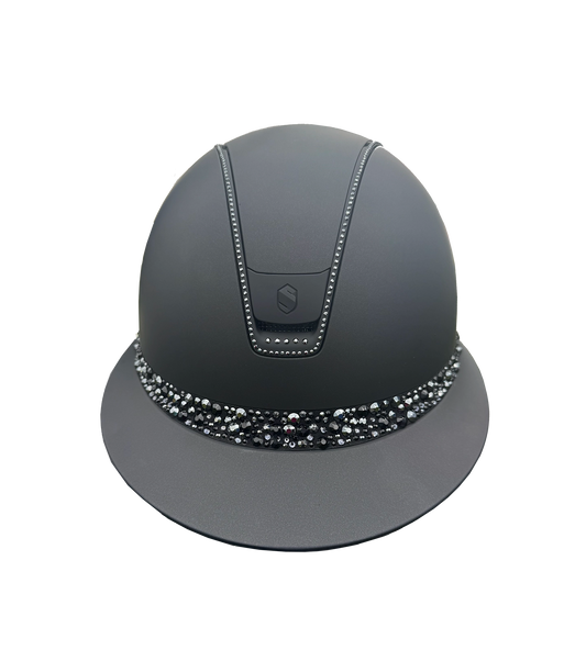 Miss Shadowmatt 2.0 Black Jematite Crystals Trim Black Glacier Swarovski Crystals Band-Custom Helmet