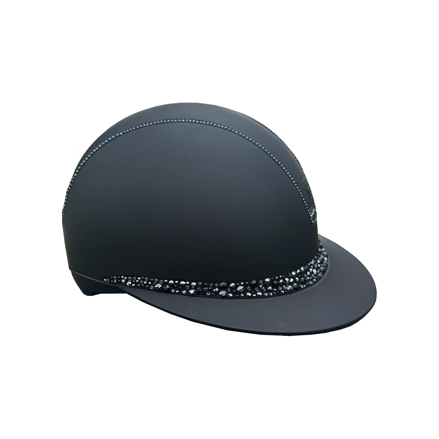 Miss Shadowmatt 2.0 Black Jematite Crystals Trim Black Glacier Swarovski Crystals Band-Custom Helmet
