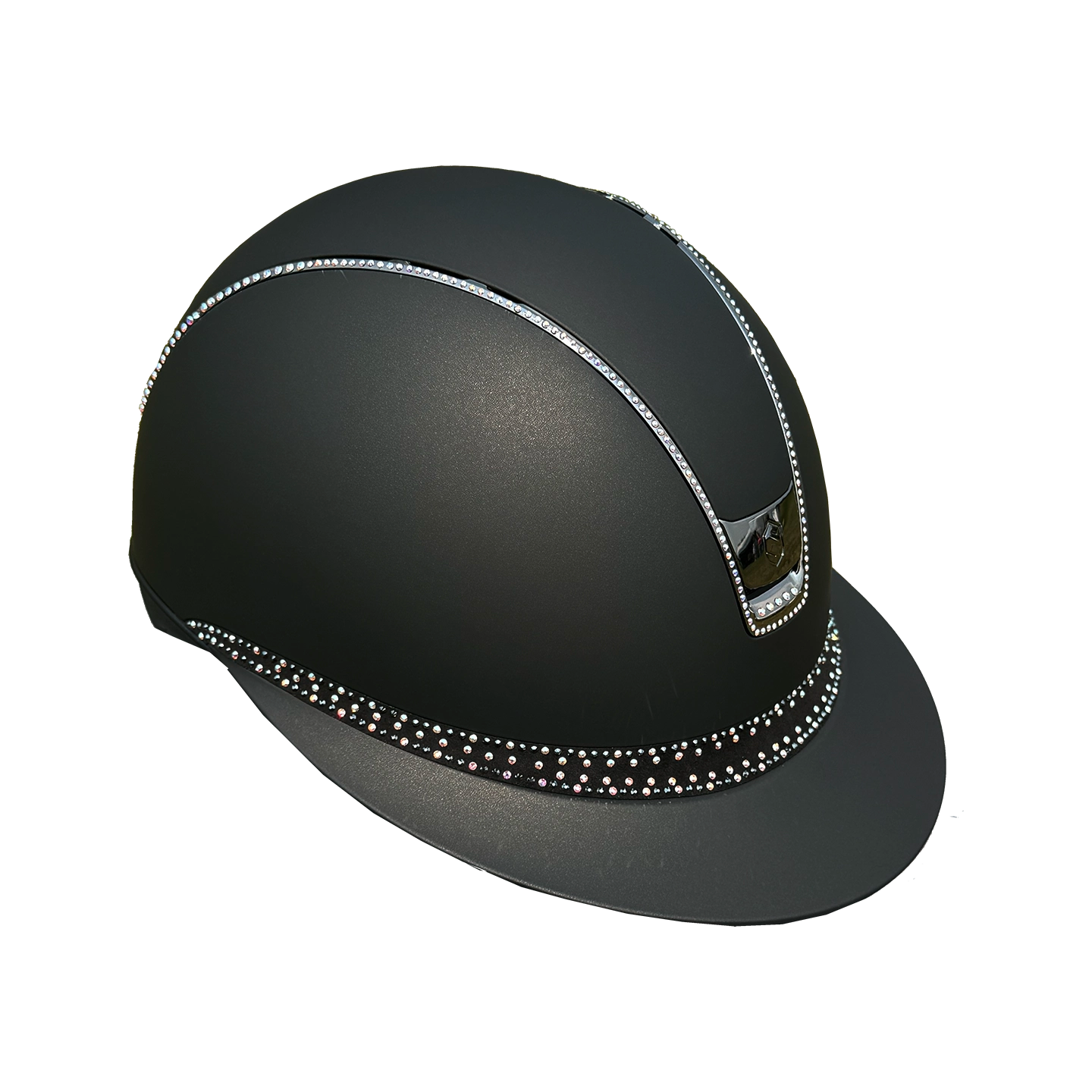 Miss Shadowmatt 2.0 Frontal Band Tiara and Trim With Black Holo Crystals and Chrome Blazon-Custom Helmet