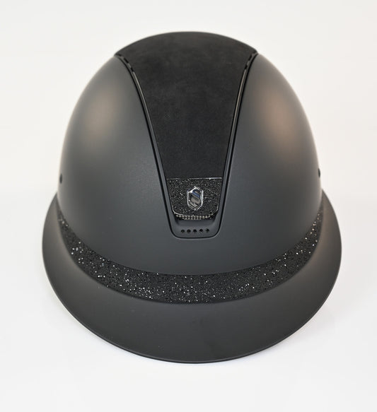 Samshield 1.0 Miss Shield Limited Edition SM Matte Black Trim Top and Band Alcantara Front Band Crystal Fabric Swarovski Black 5 Frontal Jet Black Swarovski Crystals Helmet-Large