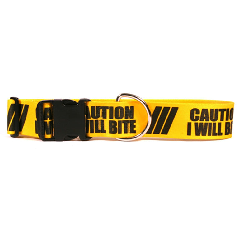 Yellow Dog Caution I Will Bite 2" Collar