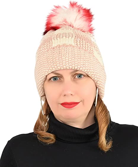 Check Beanie w Pom-Pom Pink