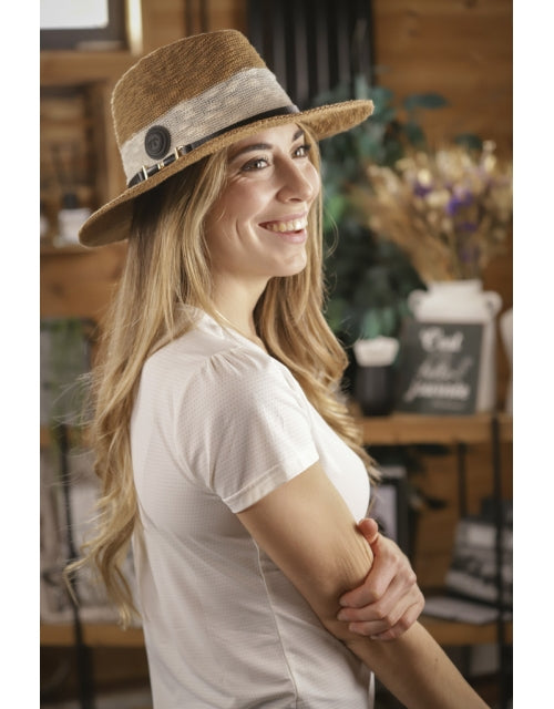 Penelope Raphie Hat - Camel & White