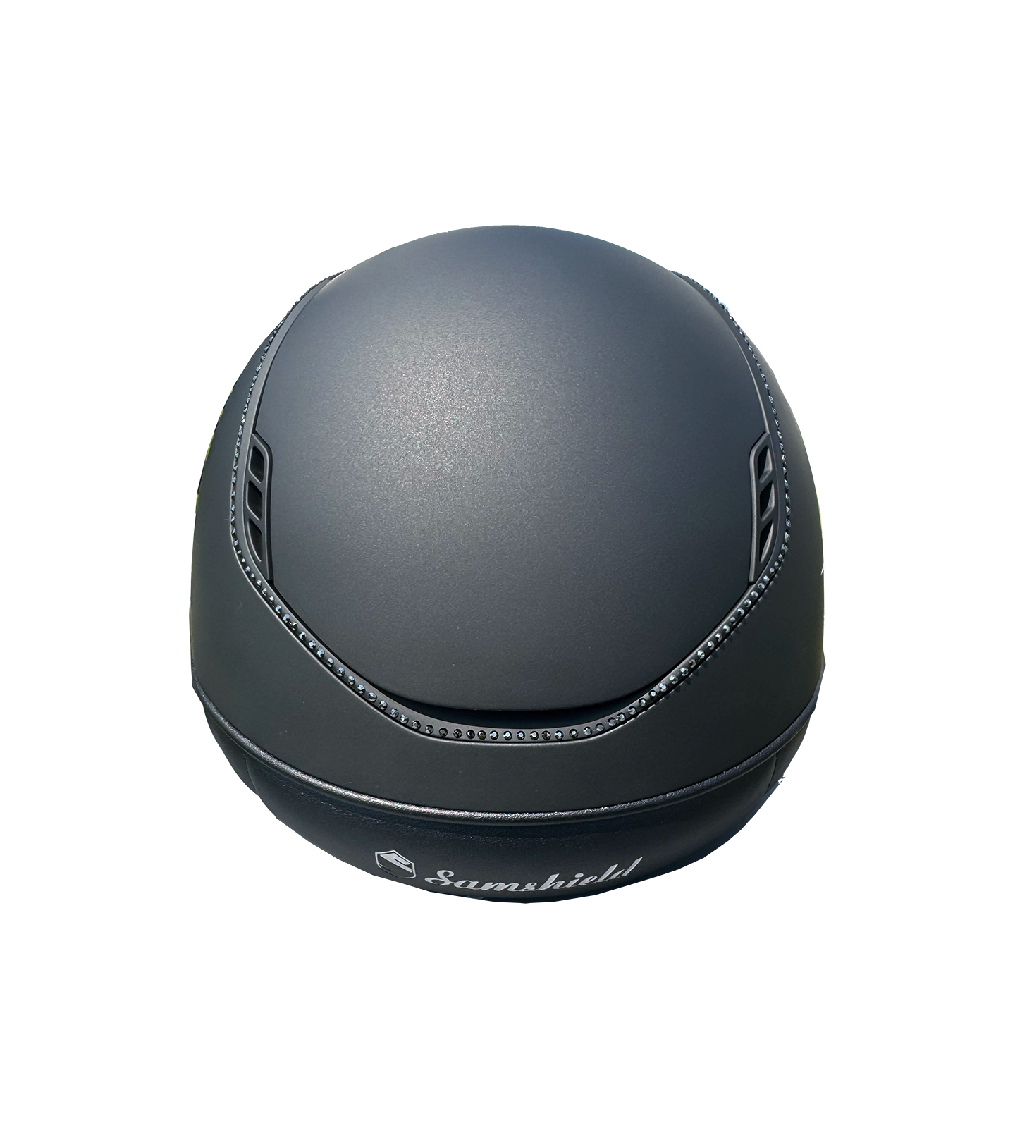 Miss Shadowmatt 2.0 Black Tiara and Trim with Black Crystals Black Mat Blazon-Custom Helmet