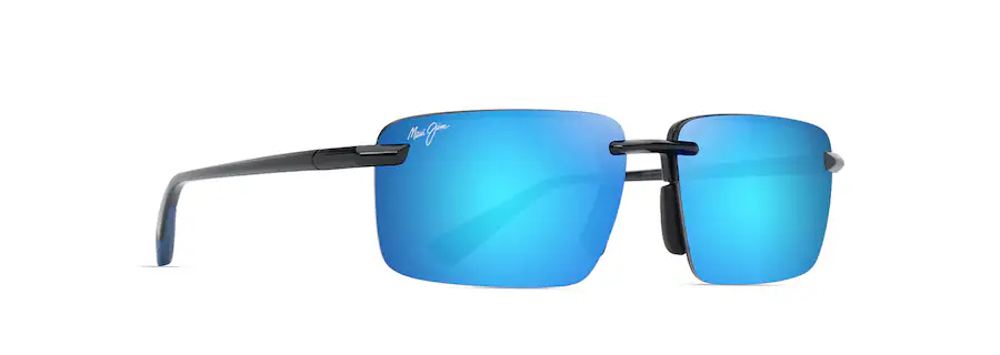 Maui Jim Lauilima Asian Fit Shiny Black Frame with Blue Hawaii Lens Polarised Rimless Sunglasses