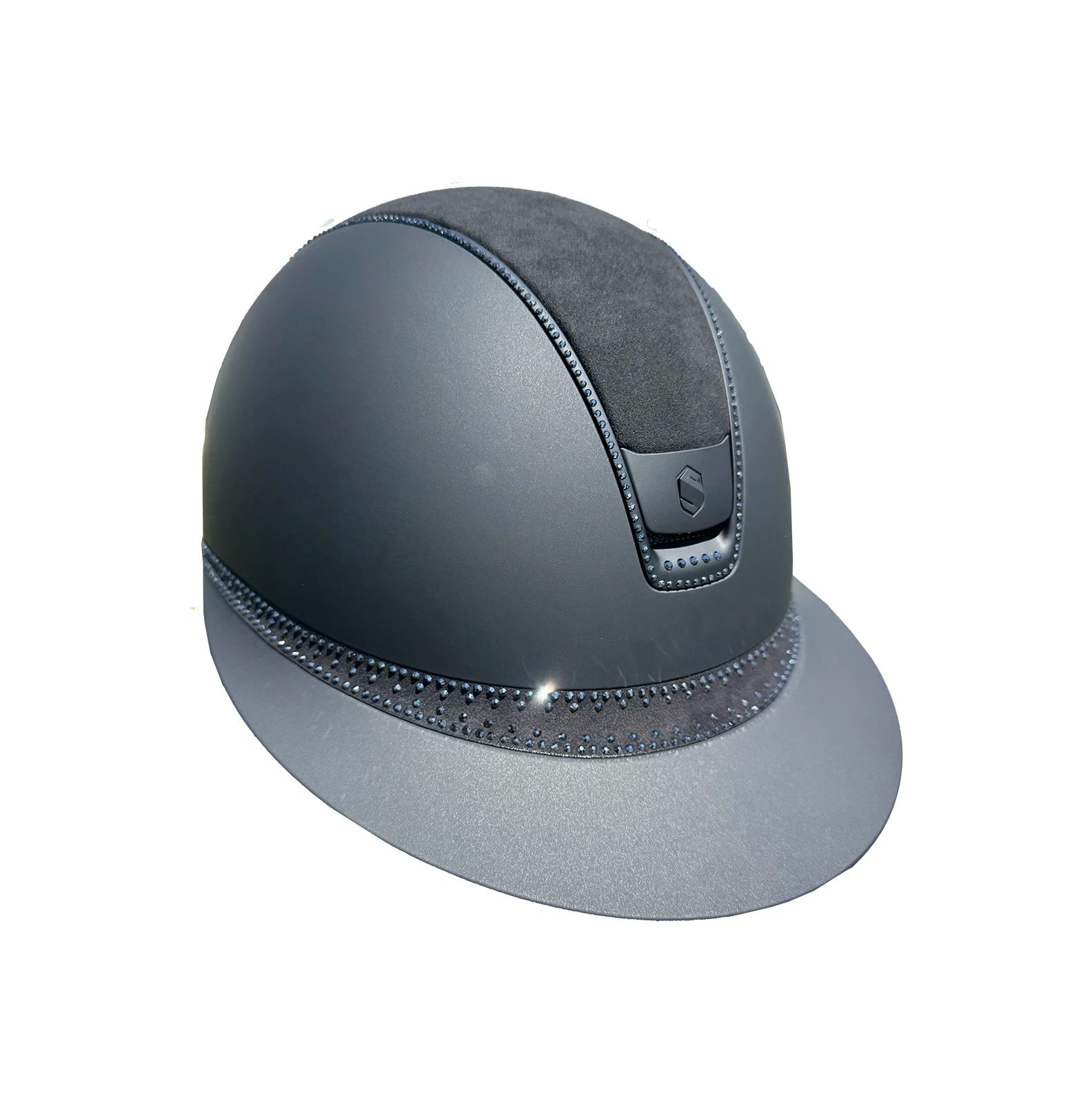 Miss Shadowmatt 2.0 Black Frontal Band Tiara and Trim with Black Crystals and Black Blazon Alcantara Top and Band-Custom Helmet