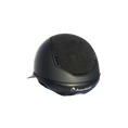 Load image into Gallery viewer, Samshield 2.0 Miss Shield Shadowmatt Dark Line Alcantara Top Black Crystal Fabric Frontal Band and Blazon with 5 Jet Black Swarovski Crystals - Custom Helmet
