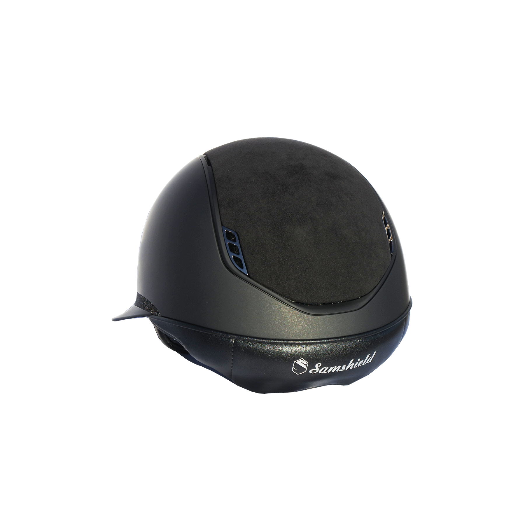 Samshield 2.0 Miss Shield Shadowmatt Dark Line Alcantara Top Black Crystal Fabric Frontal Band and Blazon with 5 Jet Black Swarovski Crystals - Custom Helmet