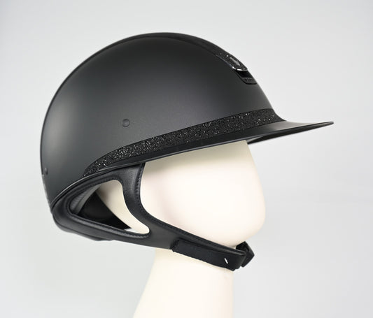 Samshield 1.0 Miss Shield Limited Edition SM Matte Black Trim Top and Band Alcantara Front Band Crystal Fabric Swarovski Black 5 Frontal Jet Black Swarovski Crystals Helmet-Large