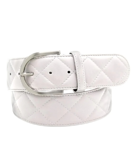 The Tailored Sportsman Quilted C Leather White Belt