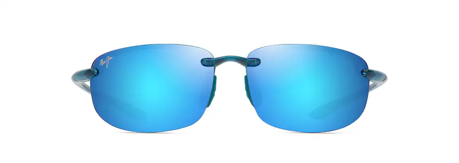 Maui Jim Ho'Okipa  Shiny Transparent Blue Frame with Blue Hawaii Lens Polarized Rimless Sunglasses