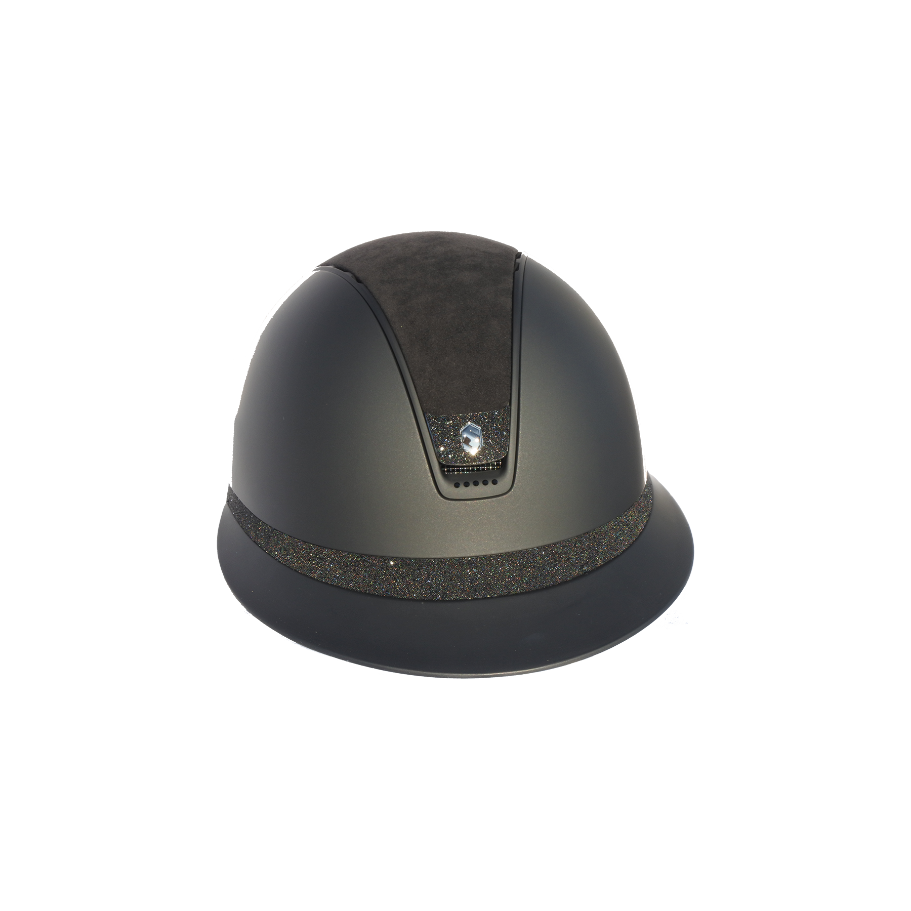 Samshield 2.0 Miss Shield Shadowmatt Dark Line Alcantara Top Black Crystal Fabric Frontal Band and Blazon with 5 Jet Black Swarovski Crystals - Custom Helmet