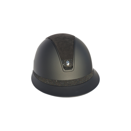 Samshield 2.0 Miss Shield Shadowmatt Dark Line Alcantara Top Black Crystal Fabric Frontal Band and Blazon with 5 Jet Black Swarovski Crystals - Custom Helmet