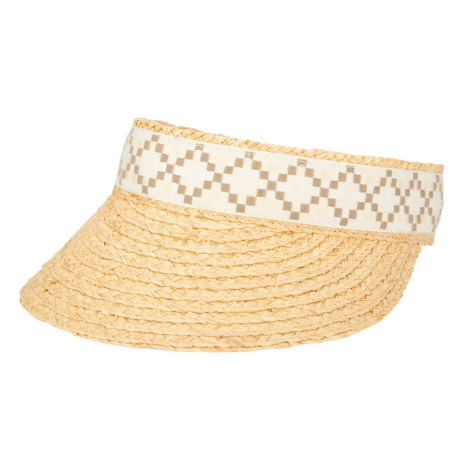 San Diego Hat Company Women's Raffia Braid Visor with Jacquard Band