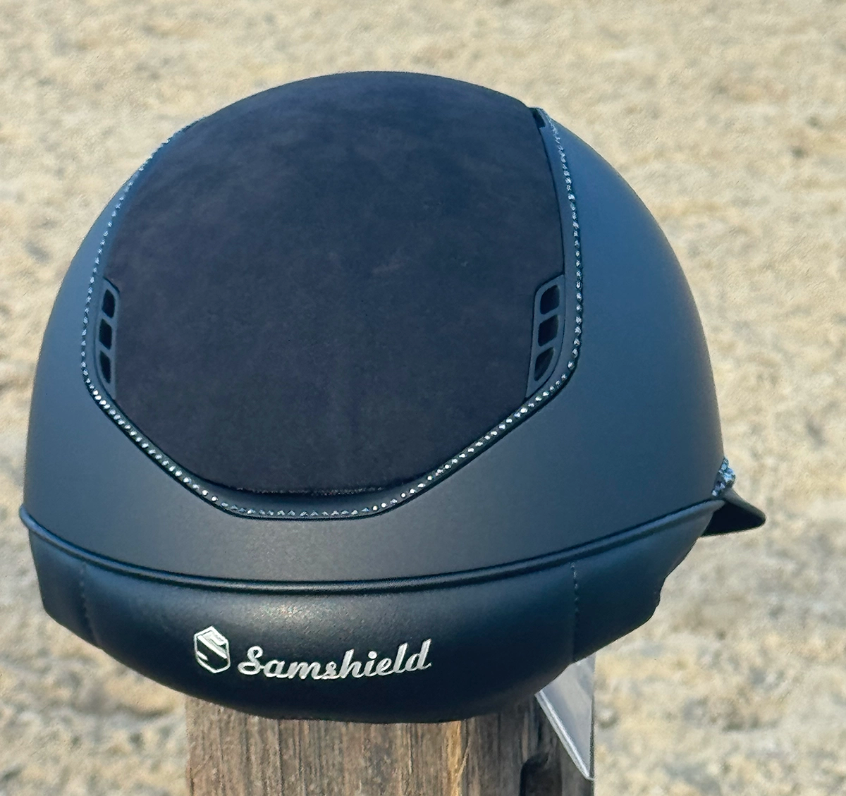 Miss Shield 2.0 Shadowmatt  Alcantara Top Black Glacier Frontal Band Black Jeth Swarovski Trim Matt Black Blazon-Custom Helmet