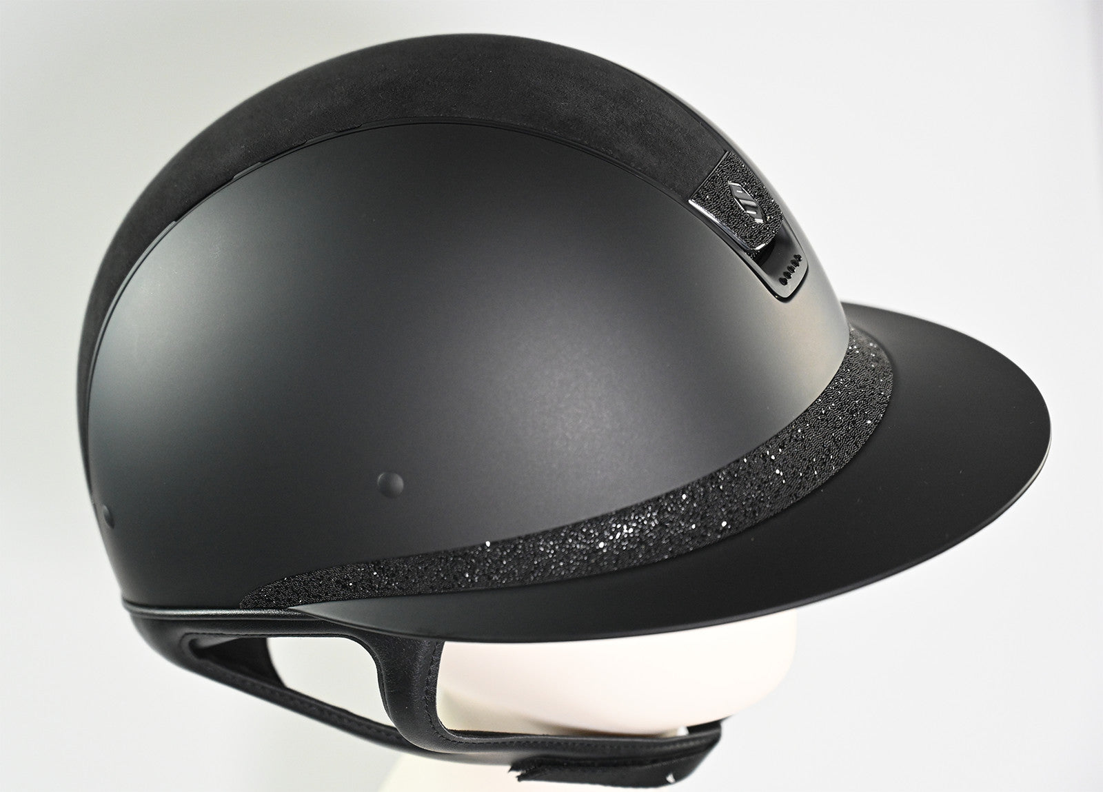 Samshield 1.0 Miss Shield Limited Edition SM Matte Black Trim Top and Band Alcantara Front Band Crystal Fabric Swarovski Black 5 Frontal Jet Black Swarovski Crystals Helmet-Large