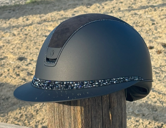 Miss Shield 2.0 Shadowmatt  Alcantara Top Black Glacier Frontal Band Black Jeth Swarovski Trim Matt Black Blazon-Custom Helmet