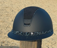 Load image into Gallery viewer, Miss Shield 2.0 Shadowmatt  Alcantara Top Black Glacier Frontal Band Black Jeth Swarovski Trim Matt Black Blazon-Custom Helmet
