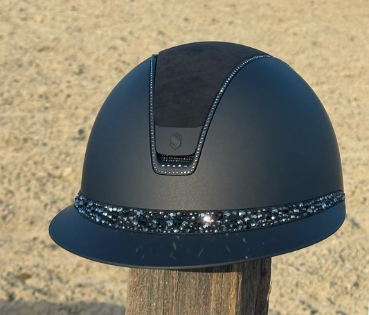 Miss Shield 2.0 Shadowmatt  Alcantara Top Black Glacier Frontal Band Black Jeth Swarovski Trim Matt Black Blazon-Custom Helmet